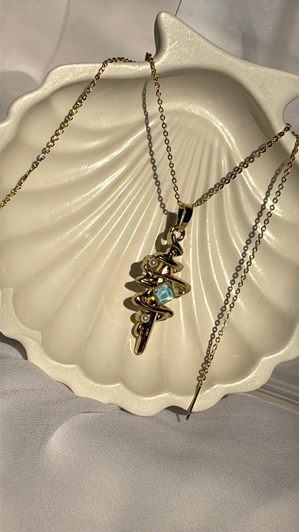 Spiral Aqua Crystal Pendant Necklace